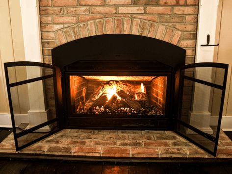 Fireplace Inserts (The Ultimate In-Depth Guide With Types Explained) Wood Burning Stove Insert, Wood Stove Installation, Wood Fireplace Inserts, Wood Burning Insert, Wood Burning Fireplace Inserts, Fireplace Glass Doors, Stove Installation, Direct Vent Gas Fireplace, Ventless Fireplace