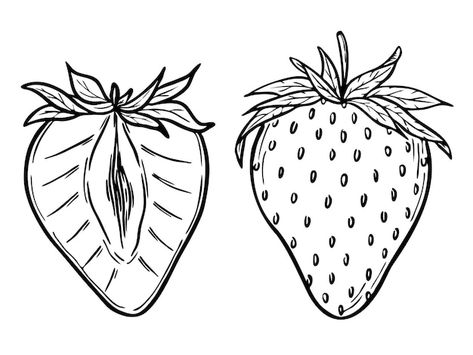 Strawberry Line Art, Strawberry Outline, Botanical Outline, Design Apps, Line Art Drawing, Outline Illustration, Tattoo Outline, School Tattoo, Old School Tattoo