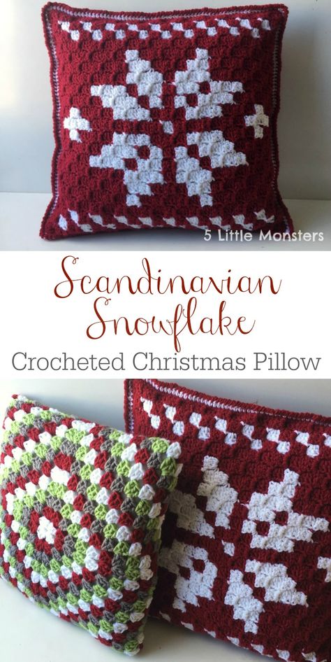 free pillow pattern for a crocheted corner to corner (c2c) scandinavian snowflake christmas pillow. graph included Crocheted Pillows, Crocheted Christmas, Confection Au Crochet, Crochet Cushion Cover, Crochet Xmas, Crochet Pillow Pattern, Crochet Pillows, Crochet Christmas Decorations, Corner To Corner