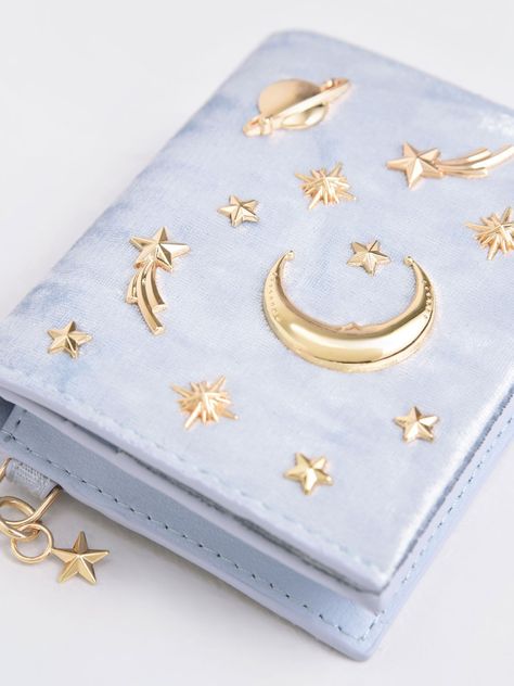 Light Blue Velvet Embellished Card Holder - CHARLES & KEITH US Nature Creatures, Light Blue Velvet, Micro Bags, Cute Wallets, Designer Wallets, Charles Keith, Card Holder Wallet, Cute Bags, Star Charms