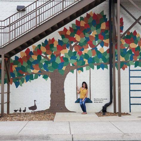 Park Mural Wall Art, Interactive Murals Street Art, Office Selfie, Tree Murals, Selfie Wall, Backyard Plan, Franklin Tennessee, Interactive Walls, School Murals