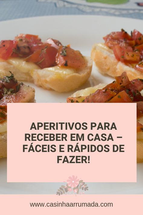 Quem aí ama receber amigos e familiares em casa? No post de hoje, trouxe algumas receitas fáceis e rápidas de aperitivos para receber em casa para você que vai receber em casa e quer preparar algo gostoso e simples de fazer! Temos sanduíche, bruschetta, palitos de queijo e salame, mini pizza e até massa de pastel caseira! Mini Aperitivos, Decorações Com Comidas, Mini Pizza, Finger Foods, Happy Hour, Open House, Great Recipes, Tacos, Low Carb