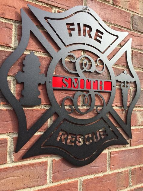 Maltese Cross Firefighter, Monogram Door Wreath, Firefighter Home Decor, Cross Sign, Firefighter Decor, Monogram Door Hanger, Fire Wife, Fire Life, Wreath Wall Decor