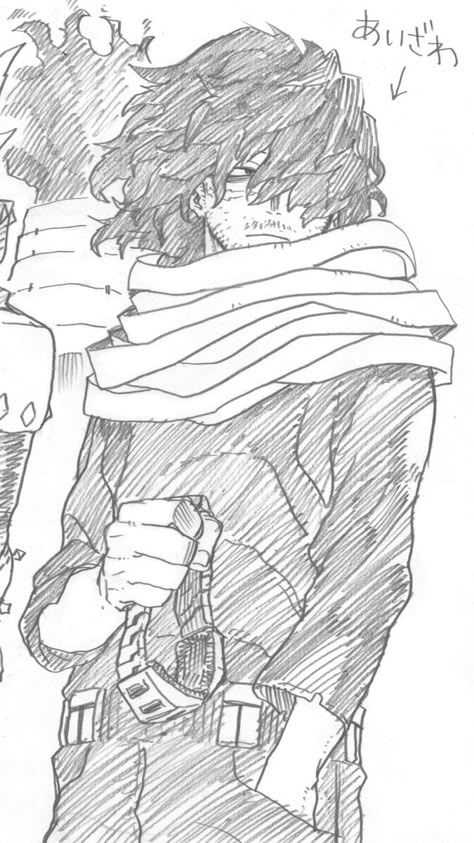 Horikoshi Sketches Aizawa, Aizawa Shouta Sketch, My Hero Academia Horikoshi Sketches, Hirokoshi Sketch, Bnha Horikoshi Sketches, Hirokoshi Art, Aizawa Drawing Sketch, Horikoshi Hands, Horikoshi Sketches Mirko