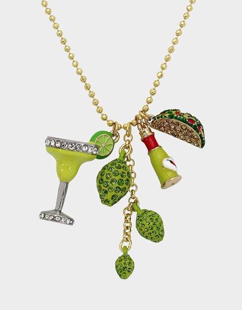 Refined chain necklace featuring colorful tropical flowers and mixed stone gems at front. Necklace has an adjustable lobster clasp closure. Made from metal, enamel and glass. Metal/Enamel/Glass Lobster clasp 16" + 3" Extender L Frontal Drop: 1.5" Imported Colorful Necklaces, Italy Necklace, Betsey Johnson Dresses, Dope Jewelry, Necklace Green, Jewelry Essentials, Funky Jewelry, Jewelry Lookbook, Betsey Johnson Jewelry