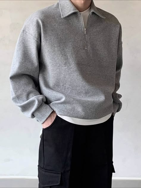 Placket Pattern, Quarter Zip Outfit, Guys Fashion Casual, Polo Shirt Outfits, Mens Smart Casual Outfits, Men Sweatshirts, Classy Outfits Men, Dropped Shoulder Sweatshirt, Mens Casual Dress Outfits