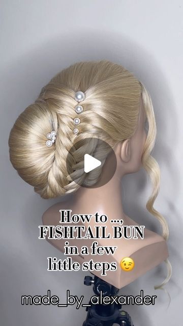 Hair Artist Master Alexander Izhak on Instagram: "How to …, FISHTAIL Bun quick & easy  Bridal Updo Romantic & Elegant  Easy & Simple Romantic  Simple & Easy Hair Tutorial Romantic 🥰 ✨WATCH ✨LEARN ✨SAFE  #fashionstyle #hairstyling #longhairstyles #wedding #braidstyles #weddinginspiration #bridalstyle" Wedding Bun Tutorial, Easy Bridal Updo, Wedding Updo Tutorial, How To Fishtail, Floral Updo, Fishtail Bun, Chignon Simple, Gorgeous Wedding Makeup, Wedding Makeup Tutorial