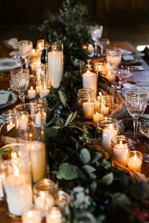 wedding candle ideas Lots Of Candles, Wedding Candles Table, Fall Barn Wedding, Barn Wedding Inspiration, Modern Centerpieces, Lights Wedding Decor, Barn Wedding Decorations, Rustic Wedding Decorations, Amazing Weddings