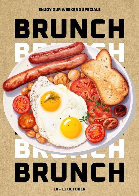 Brunch Background Wallpapers, Breakfast Poster Ideas, Lunch Poster Design, Brunch Design Graphic, Brunch Poster Design, Breakfast Poster Design, Brunch Menu Design, Food Illustration Poster, Brunch Poster