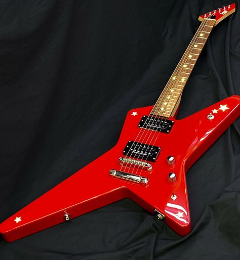 Random Star Guitar, Wangan Midnight, Star Guitar, E Guitar, Headless Guitar, Red Electric Guitar, Red Guitar, Electric Guitar Design, Guitar Obsession