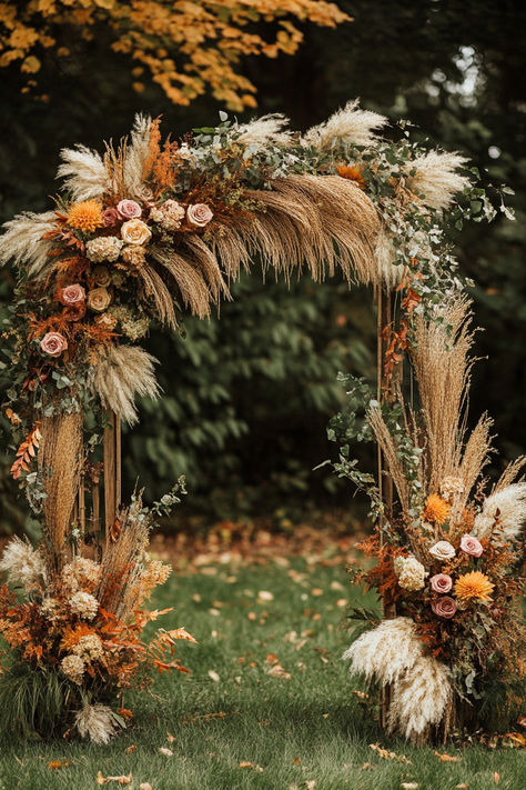 september wedding, 
fall wedding colors
boho wedding Woodland Boho Wedding, Fall In Love Bridal Shower Backdrop, Sunset Fall Wedding, Ethereal Fall Wedding, Wedding Alter Backdrops, Fairy Backyard, Wedding Colors Boho, Western Boho Wedding, Fall Boho Wedding