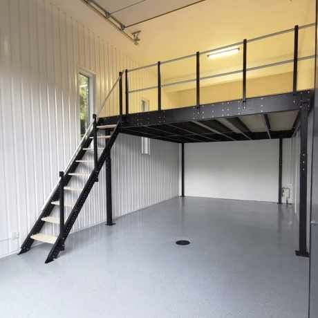 Large – Tecrostar Gallery Shed Mezzanine Ideas, Mezzanine Office Design, Mezzanine Home Office, House With Mezzanine, Garage Loft Apartment, Loft House Ideas, Loft Apartment Interior, Mezzanine Ideas, Mezzanine Loft