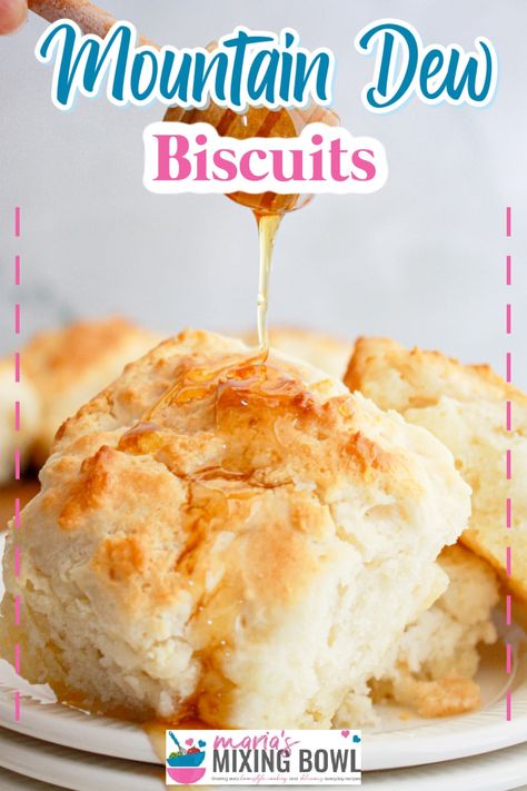 These Mountain Dew Biscuits are soft, flaky, and full of buttery flavor. They are great for breakfast or even a side dish. Mountain Dew Recipes, Apple Dumplings With Mountain Dew, Jalapeno Cheddar Biscuits, Honey Butter Recipe, Slow Cooker Breakfast Casserole, Baking Recipes Pie, Slow Cooker Breakfast, Bread Of Life, Buttery Biscuits