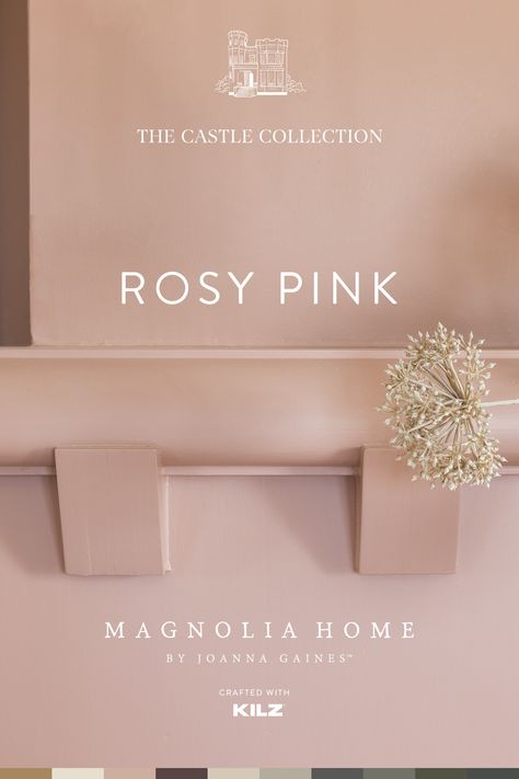 Rosy Pink is one of ten new colors in The Castle Collection from Magnolia Home by Joanna Gaines® paint. This shade is a dusty, subtle pink with a nostalgic tone. To learn more about Magnolia’s Castle renovation and see all 10 paint colors, visit our website. Subtle Pink Paint, Castle Renovation, Rose Paint Color, Magnolia Paint Colors, Pink Paint Color, Joanna Gaines Paint, Magnolia Homes Paint, Family Room Paint, Castle Collection