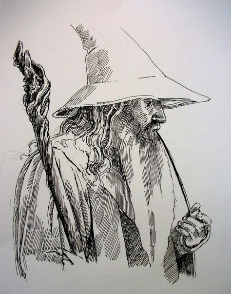 Gandalf Drawing, Drawing Wizard, Gandalf Tattoo, Old Wizard, Wizard Tattoo, Ring Sketch, Lord Of The Rings Tattoo, Hobbit Art, Middle Earth Art