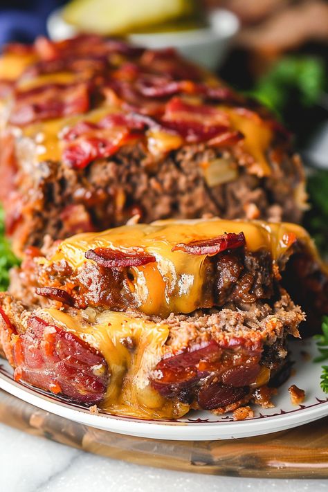 Homemade Bacon Cheeseburger Meatloaf Meatloaf Roll, Cheeseburger Meatloaf Recipes, Bacon Cheeseburger Meatloaf, Bacon Wrapped Cheese, Cheeseburger Meatloaf, Bacon Meatloaf, Cheese Stuffed Meatloaf, Bacon Wrapped Meatloaf, Stuffed Meatloaf