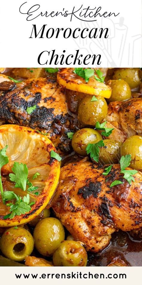 This recipe for Moroccan Chicken is a tasty, aromatic dish with many levels of flavor . Serve it with couscous for a filling, luxurious meal. Moroccan Chicken Tagine, Moroccan Chicken Recipe, Tagine Cooking, Plats Ramadan, Chicken Tagine, Moroccan Cooking, Moroccan Dishes, Tagine Recipes, Moroccan Chicken