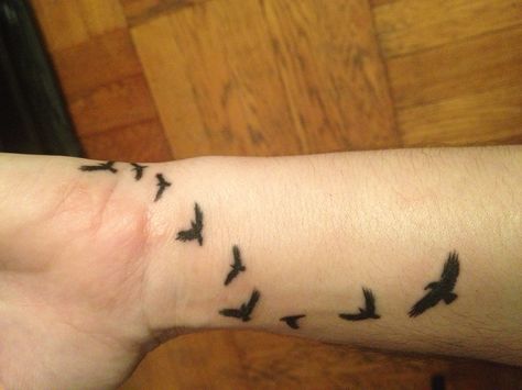 Flying raven tattoo based on previously pinned artwork. Small Raven Tattoo, Cactus Tattoo, Raven Bird, Crow Tattoo, Tattoo For Son, Raven Tattoo, Tattoo Portfolio, Foot Tattoo, Symbolic Tattoos