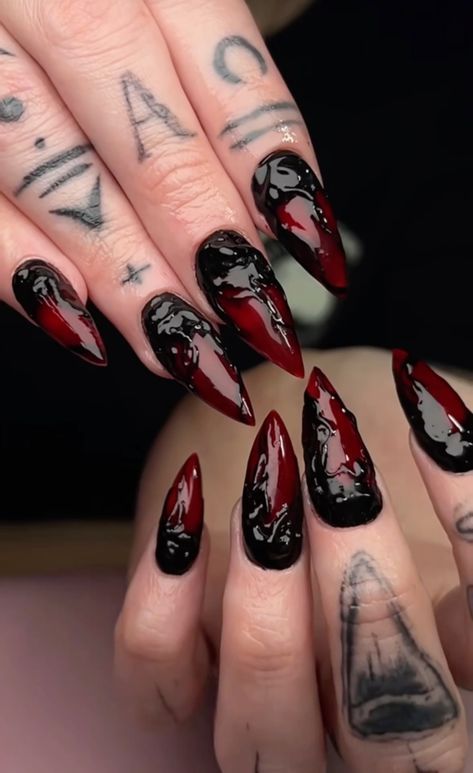 #nails #nailsideas #nailsarts #fashionnails #weddingnails Heartbreak Nail Designs, Falling In Reverse Nails, Demonic Nails, Goth Nails Short, Short Gothic Nails, Demon Nails, Emo Nails, Horror Nails, Designs For Short Nails