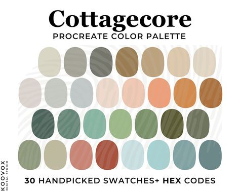 Cottagecore Color Palette Procreate, Procreate Swatches Cottage Core Vibes, Color Scheme, Boho Cottagecore, Procreate Palette Hex Codes - Etsy UK Cottage Core Neutral, Cottage Core Color Palette, Cottagecore Color Palette, Neutral Cottage, Procreate Tools, Cottage Core Vibes, Procreate Palette, Vintage Cottage Core, Procreate Color Palette