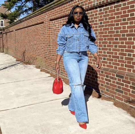 Denim Cowgirl Outfit Black Women, Denim On Demin Outfit, Denim On Demin Outfits, Denim On Denim Outfit 2023, All Denim Outfits For Black Women, Denim And Diamonds Party Outfit Classy, Denim Themed Party Outfit, Denim On Denim Outfit Black Women, Denim Set Outfit