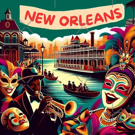 New Orleans, Louisiana USA by FineArtsPro | Redbubble New Orleans Clip Art, Artwork Aesthetic, Louisiana Usa, New Orleans Art, Ash Wednesday, Usa Art, Fat Tuesday, Redbubble Products, New Orleans Louisiana