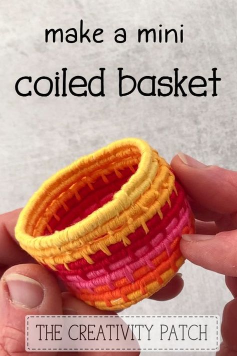 Macrame With Embroidery Floss, Embroidery Floss Projects, Floss Crafts, Embroidery Floss Crafts, Basket Weaving Diy, Basket Tutorial, Yarn Basket, Coiled Fabric Basket, Coiled Rope