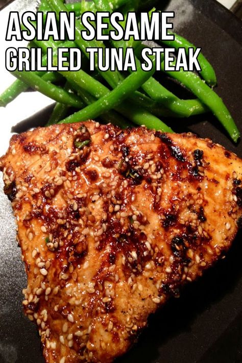 Asian Sesame Grilled Tuna Steak, steak recipes, main dish recipes, main course recipes Fresh Tuna Steak Recipes, Ahi Recipes, Tuna Steak Dinner, Cooking Ahi Tuna, Grilled Tuna Steaks Recipes, Grilled Tuna Steak, Fresh Tuna Recipes, Tuna Steak Recipe, Ahi Tuna Steak Recipe