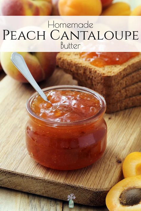 This delicious butter is the perfect way to top your breads and homemade biscuits! Peach Cantaloupe Butter is so easy to make with just 3 ingredients. #canningrecipe #peachrecipe #cantalouperecipe #peachbutter Cantaloupe Jam Recipes, Canned Recipes, Cantaloupe Recipes, Fruit Butters, Fruit Butter, Melon Recipes, Canning Jam Recipes, Jam Making, Peach Butter