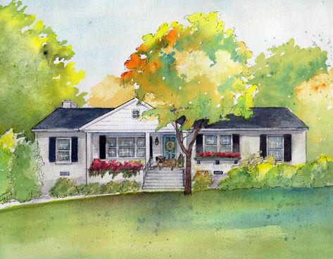 Photo To Watercolor, Watercolor House Painting, Painting House, Watercolor House, Watercolor House Portrait, Custom House Portrait, House Portrait, House Sketch, Custom House