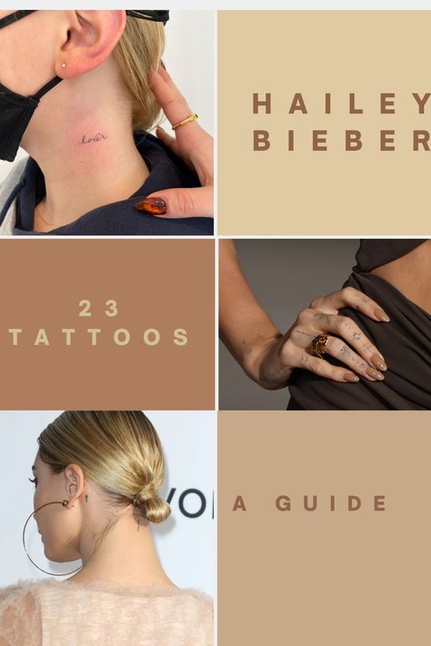 A Guide to All The Tattoos That Hailey Baldwin Bieber Has Inked Her Skin With – Celebrity Tattoos Hailee Bieber Tattoo, Hailey Bieber Tats, Celebrity Tiny Tattoos, Hailey Baldwin Tattoos, Print Tattoo Fonts, Hailey Bieber Back Tattoo, Celebrity Women Tattoos, Haylie Bieber Tattoo, Hailey Bieber Tattoo Hip