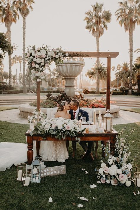 Carousel House Wedding in Santa Barbara— SoCal Wedding Photographer | Head table wedding, Bride groom table, Sweetheart table wedding Wedding Table For Bride And Groom Decor, Head Table Wedding Decorations Outdoor, Wedding Table Decorations For Bride And Groom, Sweetheart Wedding Table Ideas, Sweetheart Table Wedding Farm Table, Main Table Wedding Backdrops, Candelabra Sweetheart Table, Wedding Sweetheart Table Ideas Outdoor, Bride And Groom Table Greenery