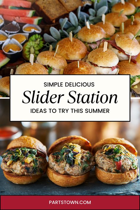 Get ready to unleash your creativity in the kitchen with our Slider Station Ideas to Try at Home! 😋🍔 Slider Station, Sandwich Catering, Party Sliders, Chicken Parmesan Sliders, Bbq Chicken Sliders, Slider Sandwiches, Pulled Pork Sliders, Bbq Burgers, Classic Appetizers