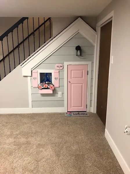 UNDER THE STAIRS | abt Understairs Playhouse Diy, Under Steps Playhouse, Play Area Under Stairs For Kids, Fort Under Stairs, Understairs Play House, Dog Cubby Under Stairs, Understairs Kids Space, Under The Stairs Playroom Ideas, Kids Nook Under Stairs