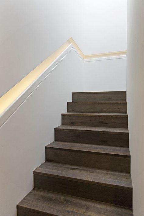 Recessed Handrail Staircase, Recessed Stair Handrail, Recessed Railing, Recessed Handrail, Staircase Handrail Design, Led Handrail, Narrow Stairs, Stairs Handrail, Staircase Lighting Ideas