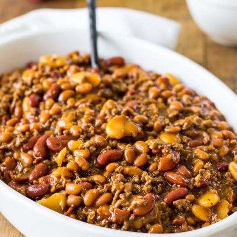 Three Bean Casserole, Baked Bean Casserole, Meals Crockpot, Beef Crockpot, Canned Butter, Baked Bean Recipes, Recipes Summer, Bean Casserole, Crockpot Meals