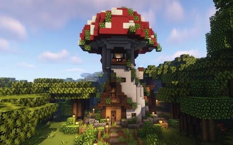 A mushroom house i made :)) : Minecraftbuilds Minecraft Kale, Minecraft Wall, Minecraft Structures, Minecraft House Plans, Bangunan Minecraft, Easy Designs, Minecraft Cottage, Minecraft House Tutorials, Minecraft Castle