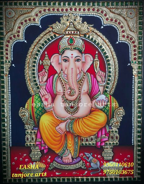 Ganapati Images, Tanjore Sketches, Pooja Shelf, Ganesha Tanjore Painting, Hindu Artwork, Thanjavur Painting, Tanjore Art, Indian Traditional Paintings, Ganesha Drawing