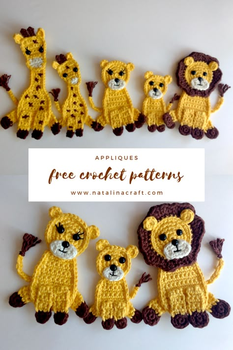 Elephant Pumpkin, Lion Applique, Lion Crochet, Applique Patterns Free, Crochet Giraffe Pattern, Crochet Applique Patterns, Crochet Appliqué, Crochet Applique Patterns Free, Crochet Embellishments