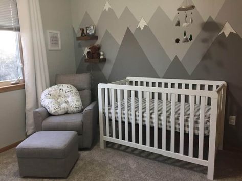 Mountain Themed Nursery, Mountain Nursery Theme, Magical Kids Room, Mountain Nursery Wall, Toddler Closet Organization, Baby Nursery Ideas, Nursery Wall Painting, Nursery Diy, Nursery Reveal