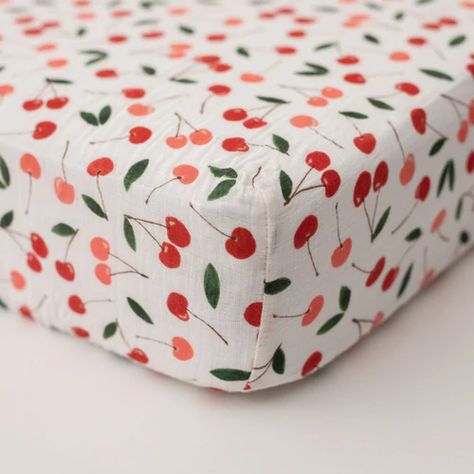 Muslin Crib Sheet, Cherries Cherry Nursery, Crib Nursery, Cherry Baby, Nursery Style, Dream Nurseries, Fitted Crib Sheet, Changing Pad Cover, Crib Mattress, Baby Crib