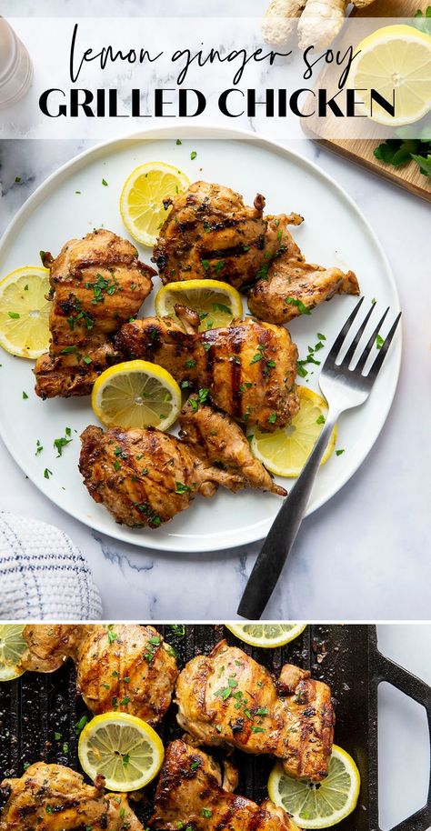 Marinated in a flavorful lemon ginger soy marinade and then grilled to perfection, this lemon ginger soy marinated grilled chicken is SO perfectly juicy it will quickly become a grill favorite!