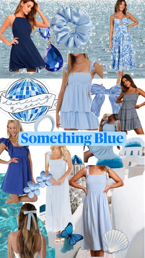 Bachelorette Blue Theme Outfits, Something Blue Bachelorette Party Outfit, Bachelorette Party Themes Blue, Something Blue Bachelorette Pool Party, Beach Themed Engagement Party, Bachelorette Party Themes Coastal, Coastal Blue Bachelorette, Bachelorette Outfit Themes, Engagement Party Outfit