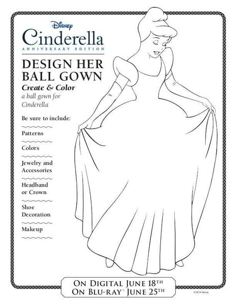 Cinderella Activity Sheet, Design Your Own Ball Gown Gift Party Ideas, Cinderella Crafts, Cinderella Ball Gown, Walt Disney Signature, Cinderella Ball, Disney Signatures, Disney Activities, Cinderella Birthday Party, Dance Camp