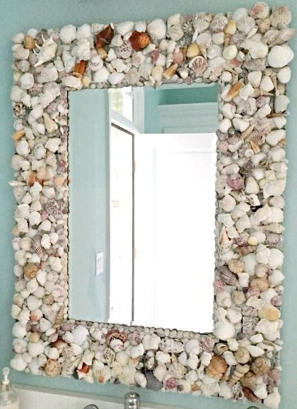 Make a Seashell Mirror: http://www.completely-coastal.com/2013/03/seashell-mirror-ideas.html Gorgeous seashell mirror made with shells from beach vacation..., glued on a wide plank frame. Seashell Bathroom Decor, Oyster Shell Mirror, Seashell Bathroom, Coastal Mirrors, Seashell Mirror, Seashell Projects, Shell Mirror, Sea Shell Decor, Shell Decor