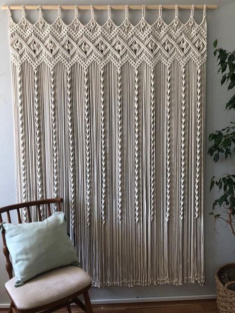 Macrame Room Divider, Macrame Products, Macrame Room, Curtain Door, Bohemian Macrame, Macrame Curtain, Ecru Color, Macrame Patterns Tutorials, Handmade Macrame