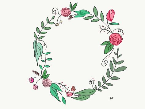 Wreaths Drawing, Flower Wreath Drawing, Floral Wreath Drawing, Calligraphy Ideas, Wreath Drawing, Ipad Drawings, Rose Wreath, Flower Wreath, Rose Flower