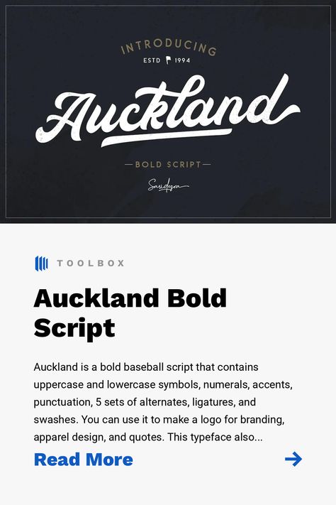 Auckland is a bold baseball script that contains uppercase and lowercase symbols, numerals, accents, punctuation, 5 sets of alternates, ligatures, and swashes. You can use it to make a logo for branding, apparel design, and quotes. This typeface also is already PUA Encoded, which makes it a fantastic baseball shirt font! Baseball Fonts Free, Baseball Font, Font Creator, Baseball Logo, Make A Logo, Free Sport, How To Make Logo, Script Logo, Uppercase And Lowercase