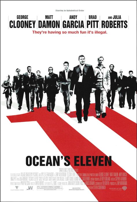 Ocean's 11 movie poster Ocean's Eleven, Ocean’s Eleven, Oceans Eleven, Action Movie Poster, Oceans 11, Iconic Movie Posters, Cinema Experience, Movie Posters Design, Theatre Poster