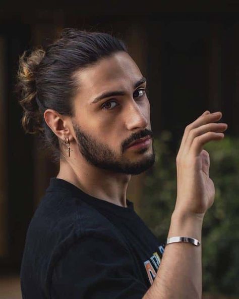 The Man Bun For Those With Big Ears Men Hair Bun Styles, Male Face Claims Long Hair, Royce Melborn, Long Tapered Haircut, People With Big Ears, Good Hairstyles For Men, Path Aesthetic, Good Hairstyles, Reject Modernity